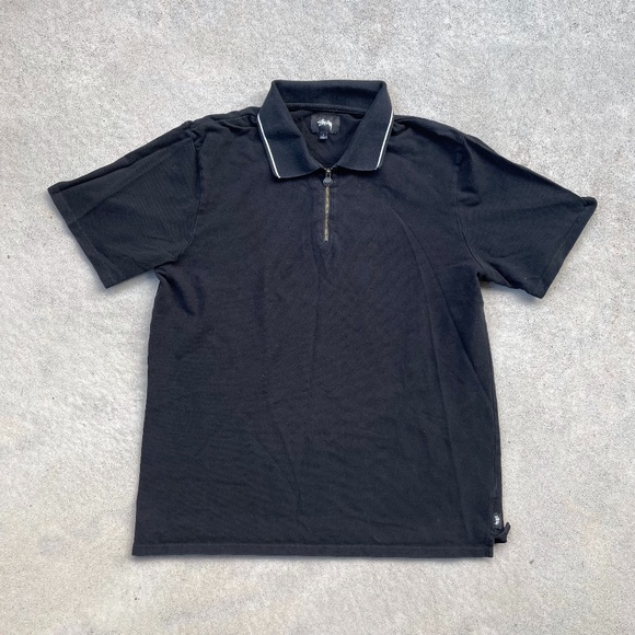 Stussy Shirts Stussy Vintage Lion Zip Polo Black Shirt Size